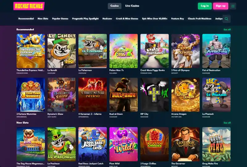Rocket Riches Casino game lobby