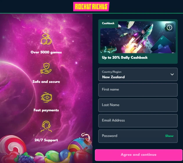 Sign-up form for New Zealand players